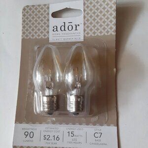 15-Watt 2pk C7 Incandescent Light Bulbs for Wax Warmers Clear